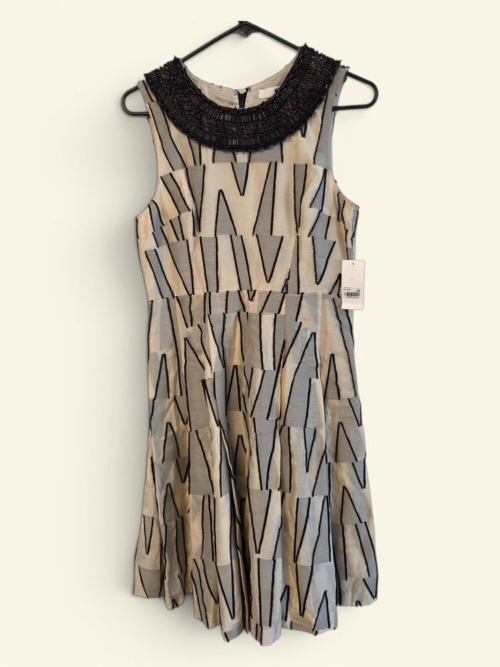 Tracy Reese Beaded Collar Geometric Fit-and-Flare Dress Size Small
